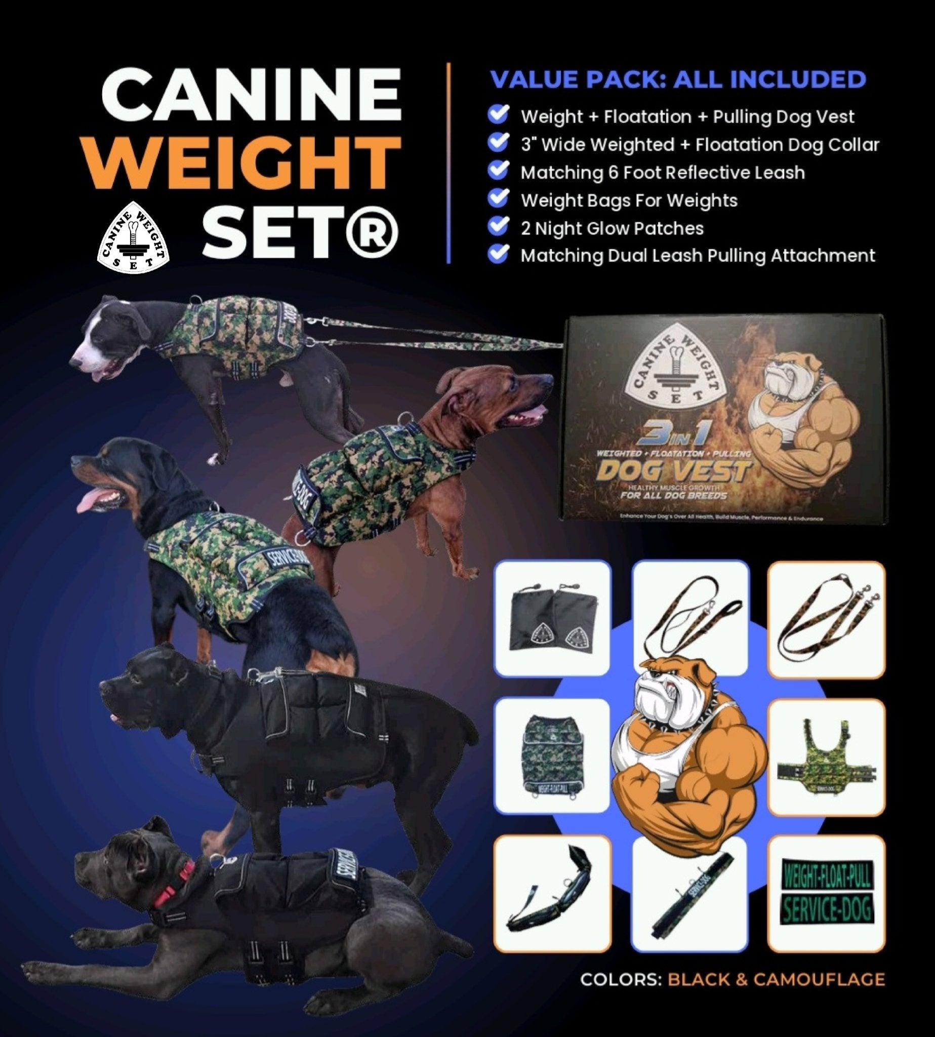 Weight + Float + Pulling Attachment 3 In 1 Dog Vest - Free Size ExchangesWeighted Dog VestSmallCamouflage